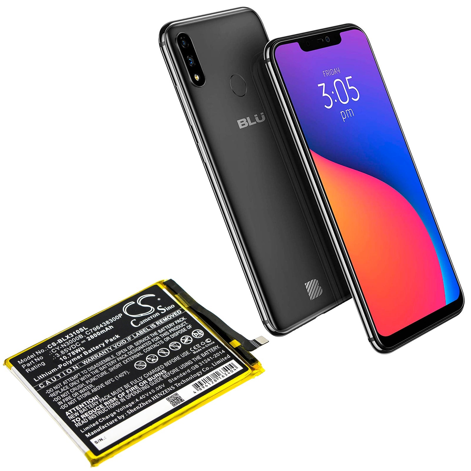 10.78Wh Li-Polymer SmartPhone Battery fits Blu, V0310ww, Vivo Xi Plus 3.85V, 2800mAh Mobile & SmartPhone Cameron Sino Technology Limited