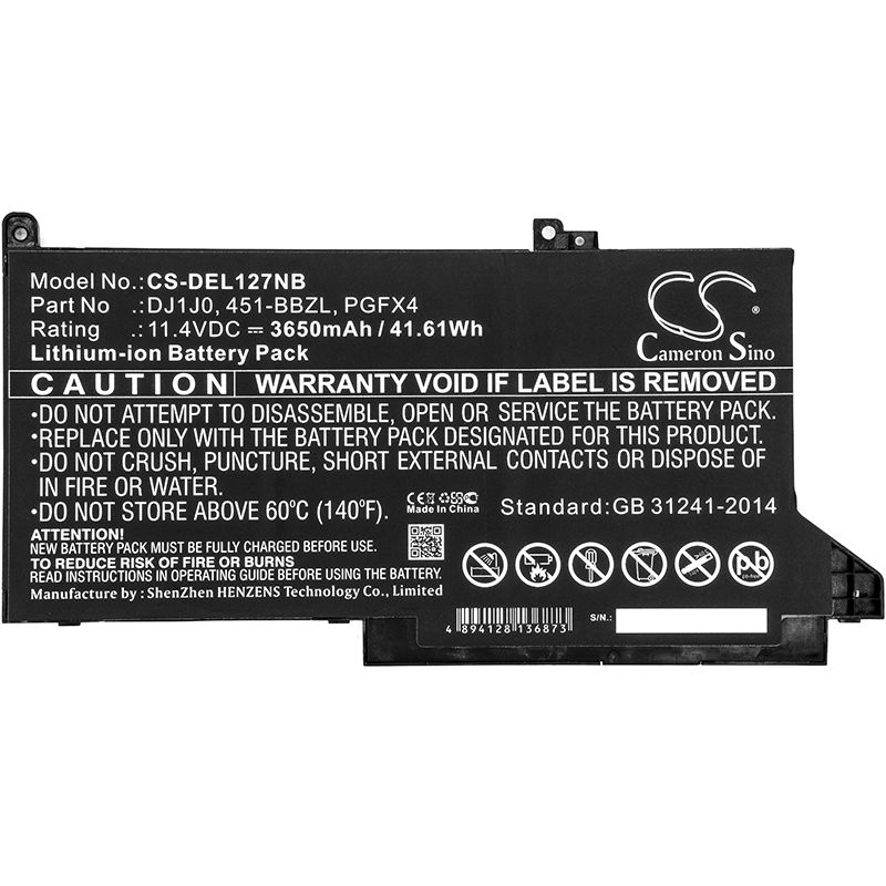 11.4V Li-ion Battery Fits Dell, Latitude 12 7000, Latitude 12 7280, Latitude 12 7480 41Wh, 3650mah Notebook & Laptop Cameron Sino Technology Limited