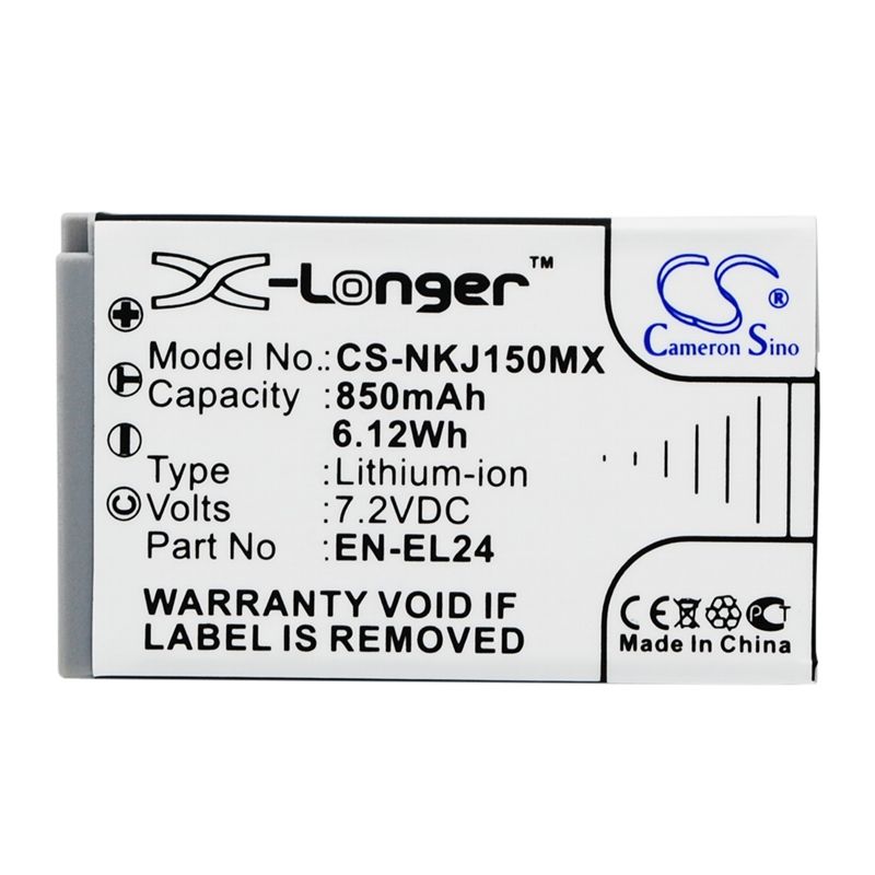 Li-ion Battery fits Nikon, 1 J5 7.2V, 850mAh Camera Cameron Sino Technology Limited