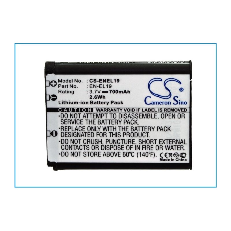 Li-ion Battery Fits Nikon, Coolpix S100, Coolpix S2500, Coolpix S2550 3.7v, 700mah Camera Cameron Sino Technology Limited