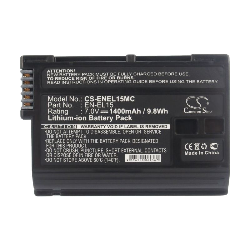 Li-ion Battery fits Nikon, 1 V1, Coolpix D7000, D600 7.0V, 1400mAh Camera Cameron Sino Technology Limited