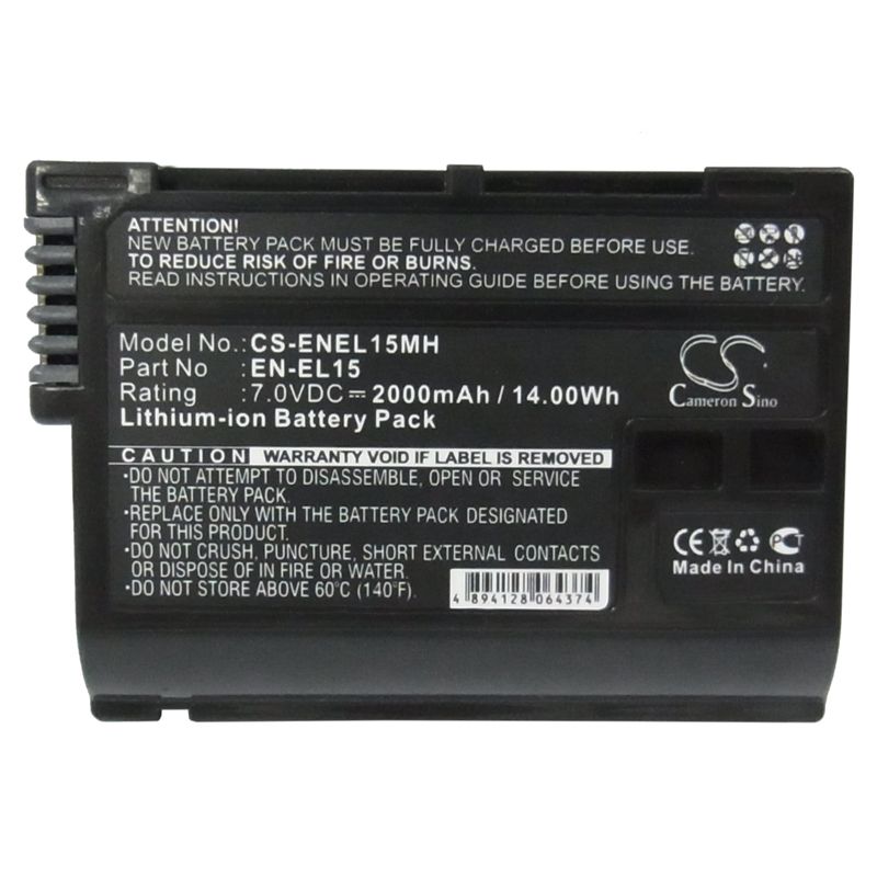 Li-ion Battery Fits Nikon, 1 V1, Coolpix D7000, D600 7.0v, 2000mah Camera Cameron Sino Technology Limited