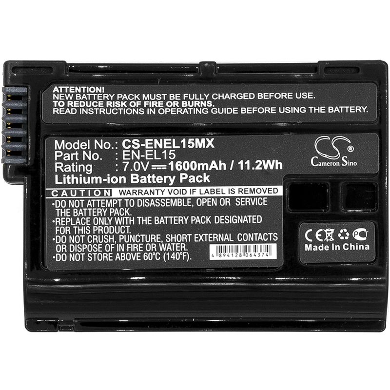 Li-ion Battery Fits Nikon, 1 V1, Coolpix D7000, D600 7.0v, 1600mah Camera Cameron Sino Technology Limited