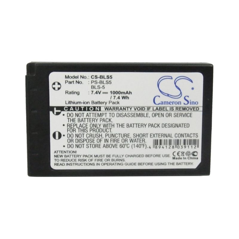 Li-ion Battery Fits Olympus, E-pc2, E-pl5, E-pl6 7.4v, 1000mah Camera Cameron Sino Technology Limited