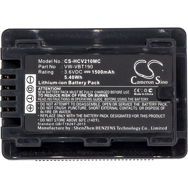 Li-ion Battery fits Panasonic, Hc-250eb, Hc-550eb, Hc-727eb 3.6V, 1500mAh Camera Cameron Sino Technology Limited