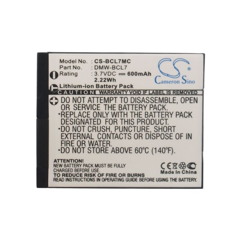 Li-ion Battery fits Panasonic, Lumix Dmc-f5, Lumix Dmc-f5k, Lumix Dmc-f5p 3.7V, 600mAh Camera Cameron Sino Technology Limited