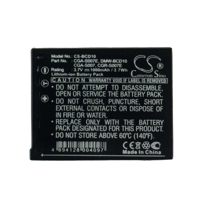 Li-ion Battery Fits Panasonic, Lumix Dmc-tz1, Lumix Dmc-tz11, Lumix Dmc-tz11gk 3.7v, 1000mah Camera Cameron Sino Technology Limited