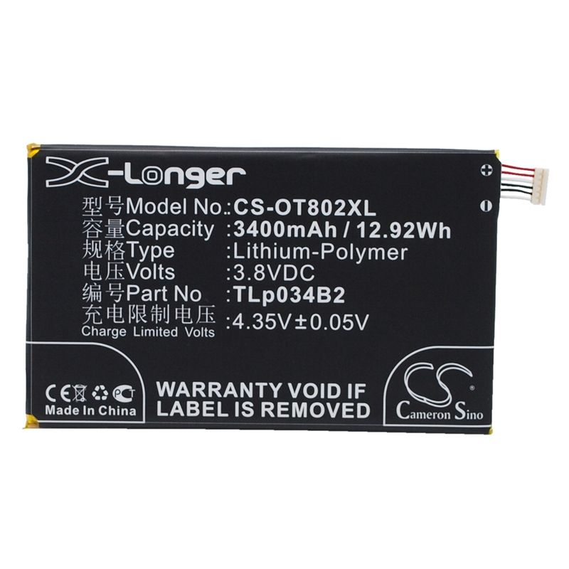 Li-Polymer Battery fits Alcatel, a995l, hero n3, one touch 8020 3.8V, 3400mAh Mobile & SmartPhone Cameron Sino Technology Limited