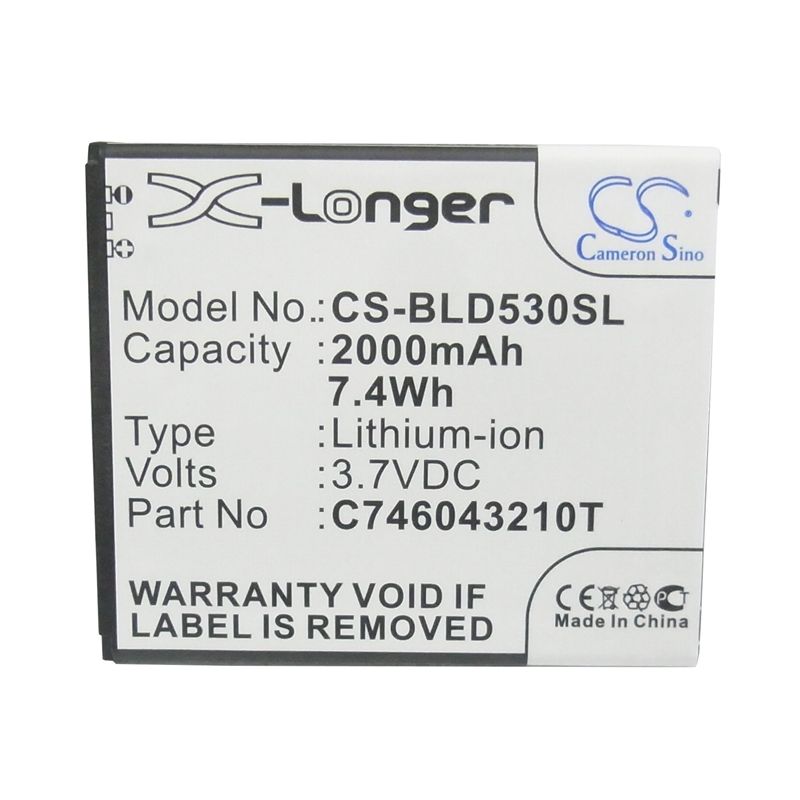 Li-polymer Battery Fits Blu, D010, D010u, D530 3.7v, 2000mah Mobile & SmartPhone Cameron Sino Technology Limited