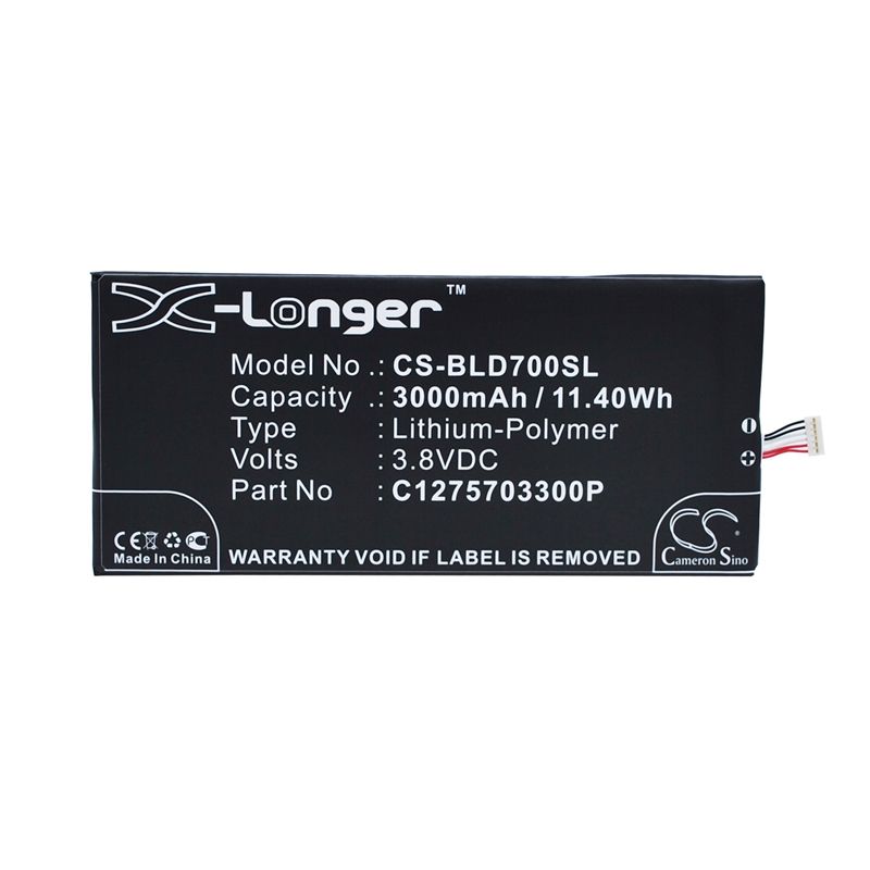 Li-Polymer Battery fits Blu, d700, d700a, d700i 3.8V, 3000mAh Mobile & SmartPhone Cameron Sino Technology Limited