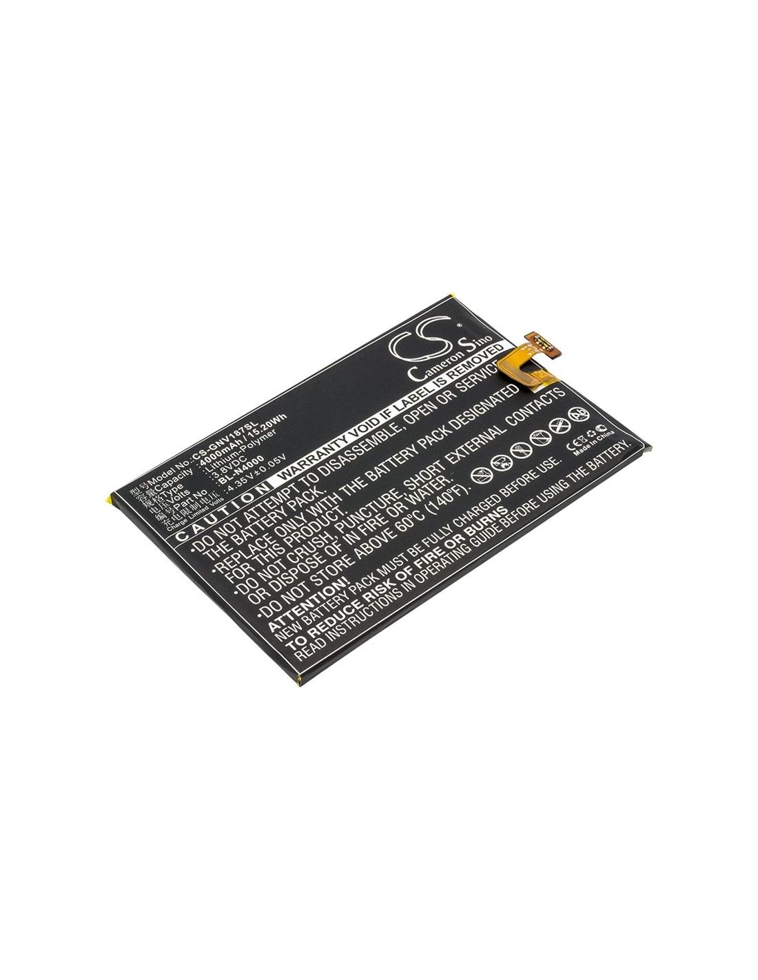 Li-Polymer Battery fits Blu, energy x lte e0010uu, gionee, gn5001 3.8V, 4000mAh Mobile & SmartPhone Cameron Sino Technology Limited