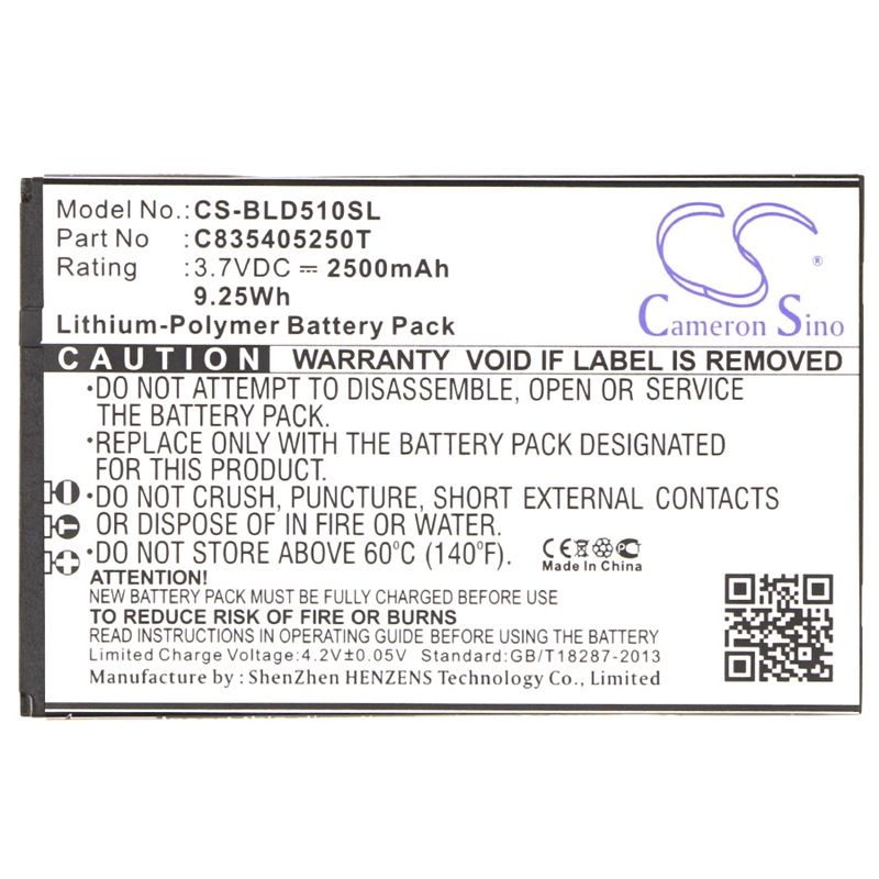 Li-polymer Battery Fits Blu, Studio 5.3, Studio D510 3.7v, 2500mah Mobile & SmartPhone Cameron Sino Technology Limited (Suspended)