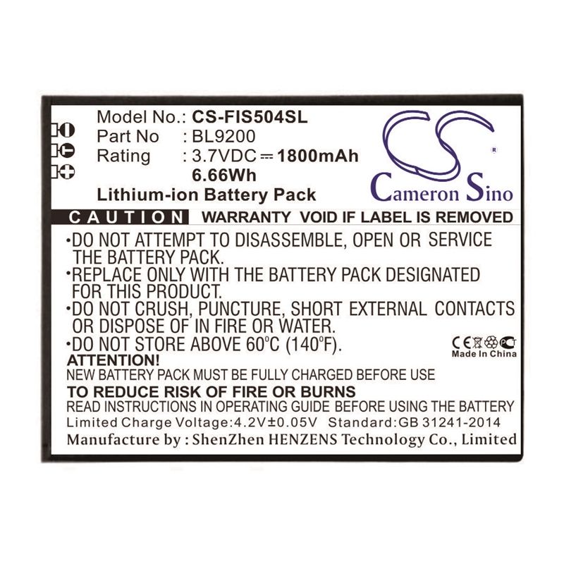 Li-ion Battery fits Fly, cirrus 2, fs504 3.7V, 1800mAh Mobile & SmartPhone Cameron Sino Technology Limited