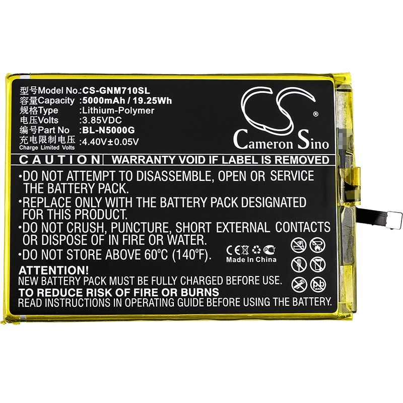 Li-Polymer Battery fits Gionee, gn5007, gn5007l, m7 power 3.85V, 5000mAh Mobile & SmartPhone Cameron Sino Technology Limited (Suspended)