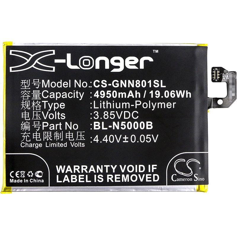 Li-Polymer Battery fits Gionee, gn8001, gn8001 td-lte, m5 plus 3.85V, 4950mAh Mobile & SmartPhone Cameron Sino Technology Limited (Suspended)