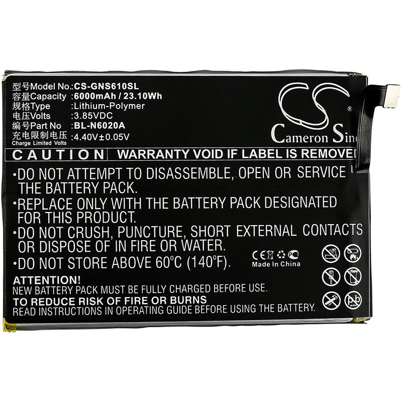 Li-Polymer Battery fits Gionee, m6s plus 3.85V, 6000mAh Mobile & SmartPhone Cameron Sino Technology Limited (Suspended)