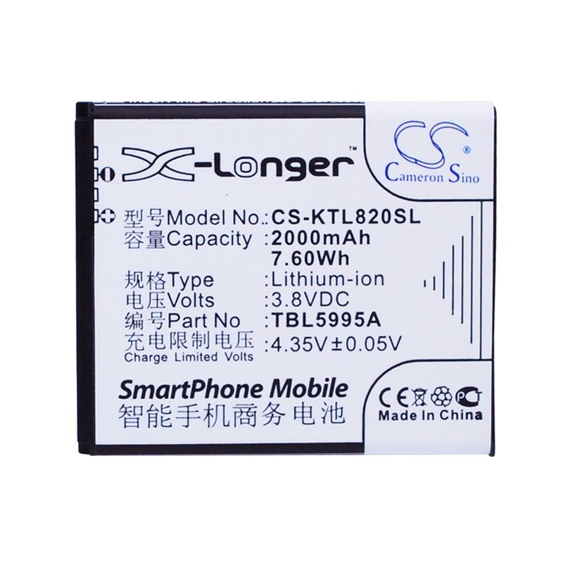 Li-ion Battery fits K-touch, l820, l820c 3.8V, 2000mAh Mobile & SmartPhone Cameron Sino Technology Limited