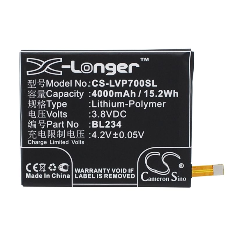 Li-Polymer Battery fits Lenovo, a5000 dual, p70t, vibe p1m 3.8V, 4000mAh Mobile & SmartPhone Cameron Sino Technology Limited