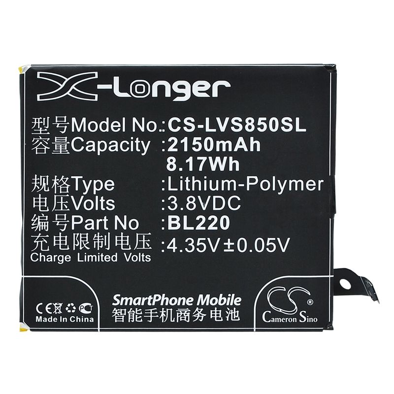 Li-Polymer Battery fits Lenovo, s850, s850t 3.8V, 2150mAh Mobile & SmartPhone Cameron Sino Technology Limited (Suspended)
