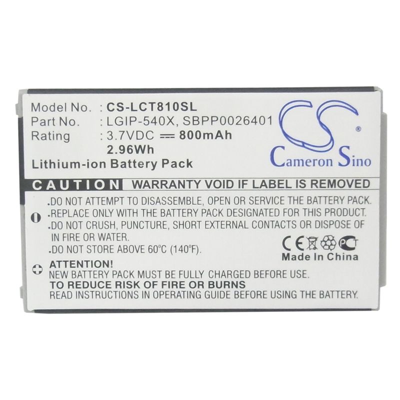 Li-ion Battery fits Lg, ct810, ct810 incite, gw550 3.7V, 800mAh Mobile & SmartPhone Cameron Sino Technology Limited (Suspended)