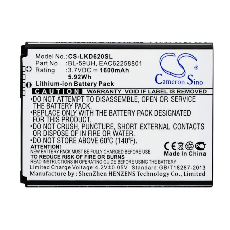 Li-ion Battery fits Lg, d315, d320, d620 3.7V, 1600mAh Mobile & SmartPhone Cameron Sino Technology Limited