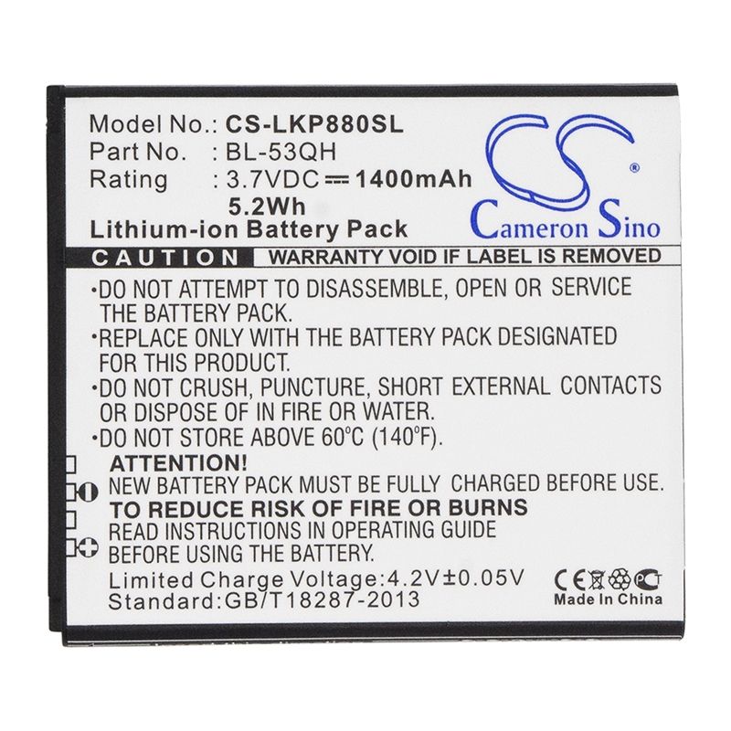 Li-ion Battery fits Lg, escape, f160k, f-160k 3.7V, 1400mAh Mobile & SmartPhone Cameron Sino Technology Limited