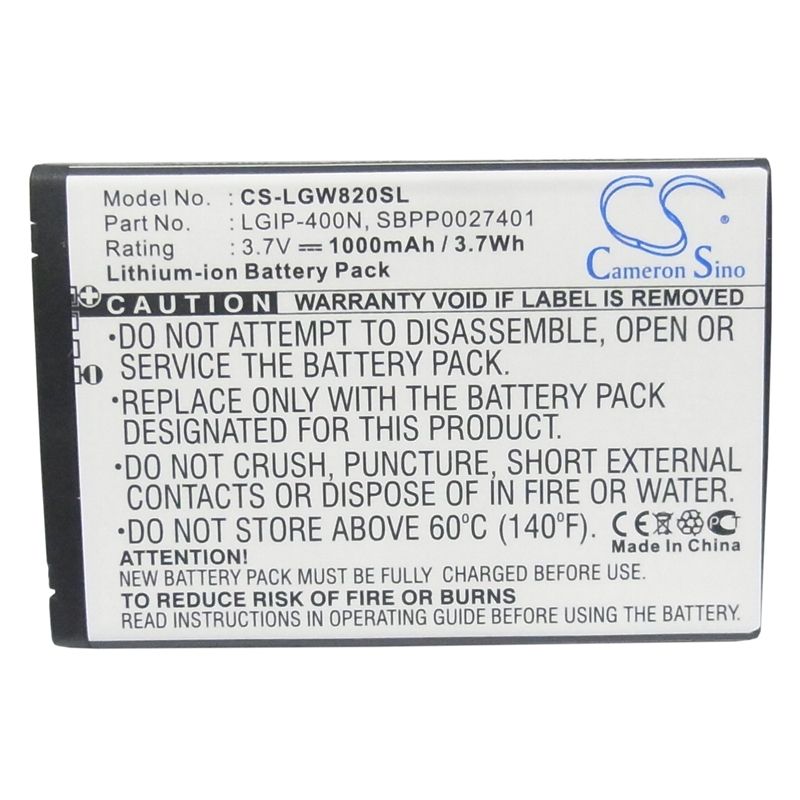 Li-ion Battery fits Lg, etna, expo gw820, gt540 3.7V, 1000mAh Mobile & SmartPhone Cameron Sino Technology Limited