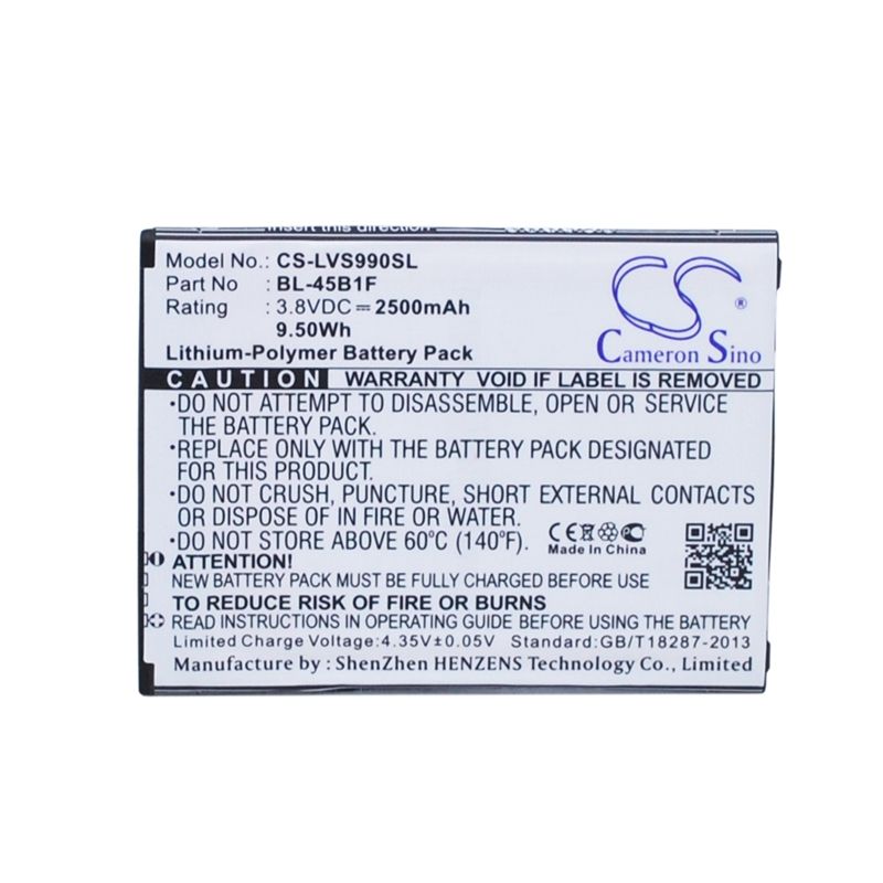 Li-Polymer Battery fits Lg, f600, f720s, g stylo 2 plus 3.8V, 2500mAh Mobile & SmartPhone Cameron Sino Technology Limited
