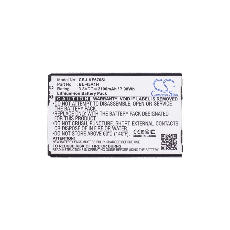 Li-ion Battery fits Lg, f670, f670k, f670l 3.8V, 2100mAh Mobile & SmartPhone Cameron Sino Technology Limited