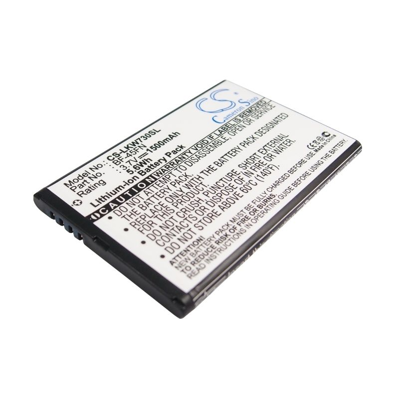 Li-ion Battery fits Lg, kw730 3.7V, 1500mAh Mobile & SmartPhone Cameron Sino Technology Limited