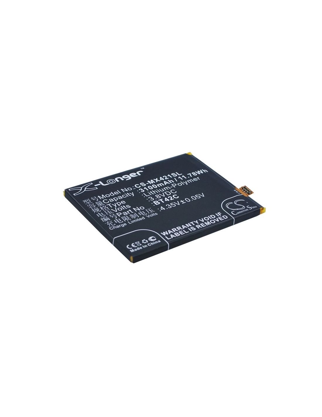 Li-Polymer Battery fits Meizu, note 2 3.8V, 3100mAh Mobile & SmartPhone Cameron Sino Technology Limited