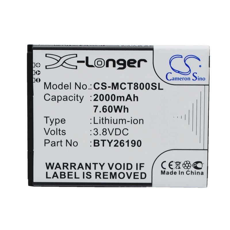 Li-ion Battery fits Mobistel, cynus t8 3.8V, 2000mAh Mobile & SmartPhone Cameron Sino Technology Limited