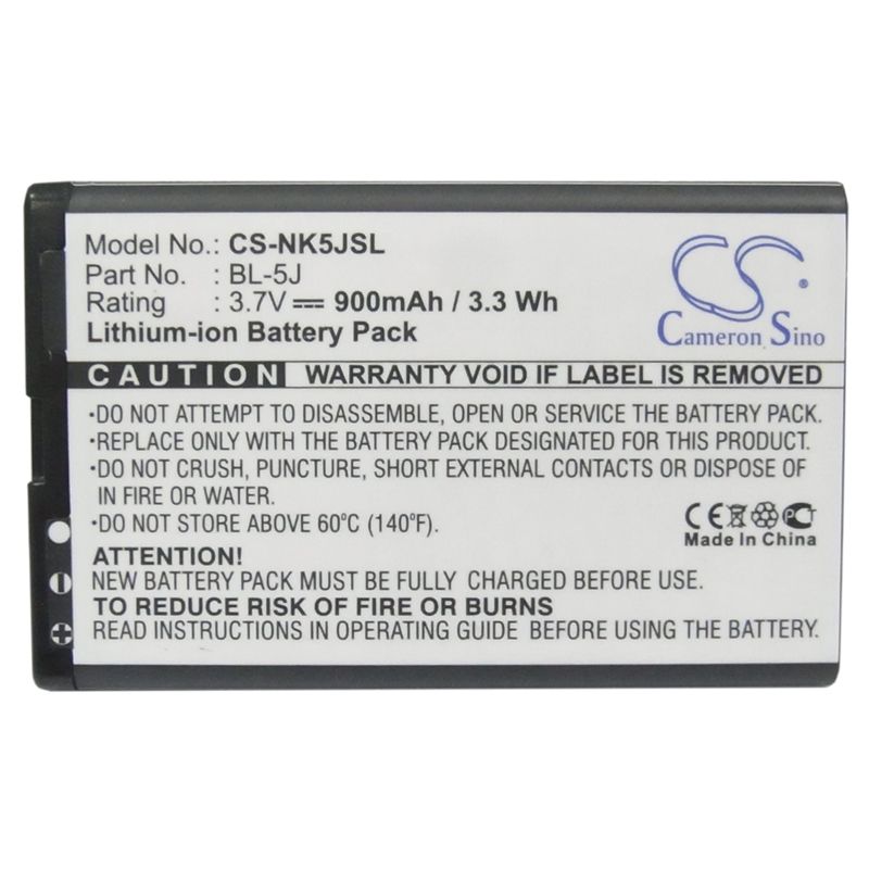 Li-ion Battery fits Nokia,5230,5800, 5800 navigation edition 3.7V, 900mAh Mobile & SmartPhone Cameron Sino Technology Limited