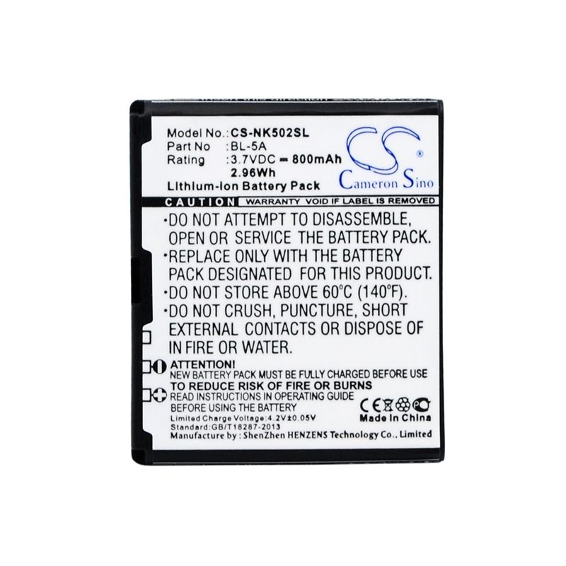 Li-ion Battery fits Nokia, asha 502 3.7V, 800mAh Mobile & SmartPhone Cameron Sino Technology Limited