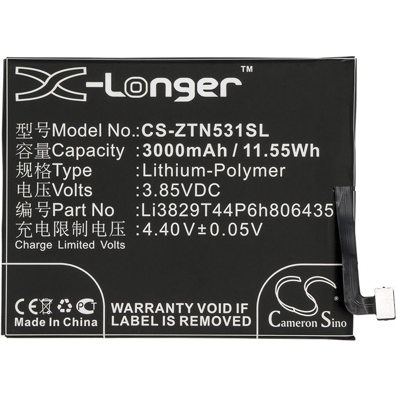 Li-polymer Battery Fits Nubia, Nx531, Nx531j, Z11 3.85v, 3000mah Mobile & SmartPhone Cameron Sino Technology Limited