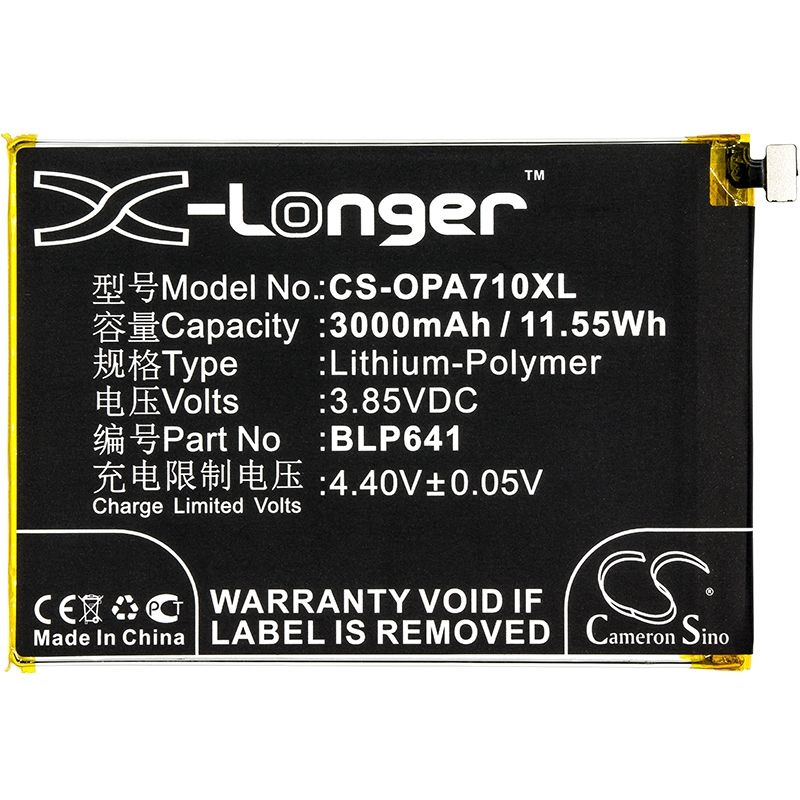 Li-Polymer Battery fits Oppo, a71, a71 2018 dual sim, a71 2018 dual sim td-lte 3.85V, 3000mAh Mobile & SmartPhone Cameron Sino Technology Limited (Suspended)