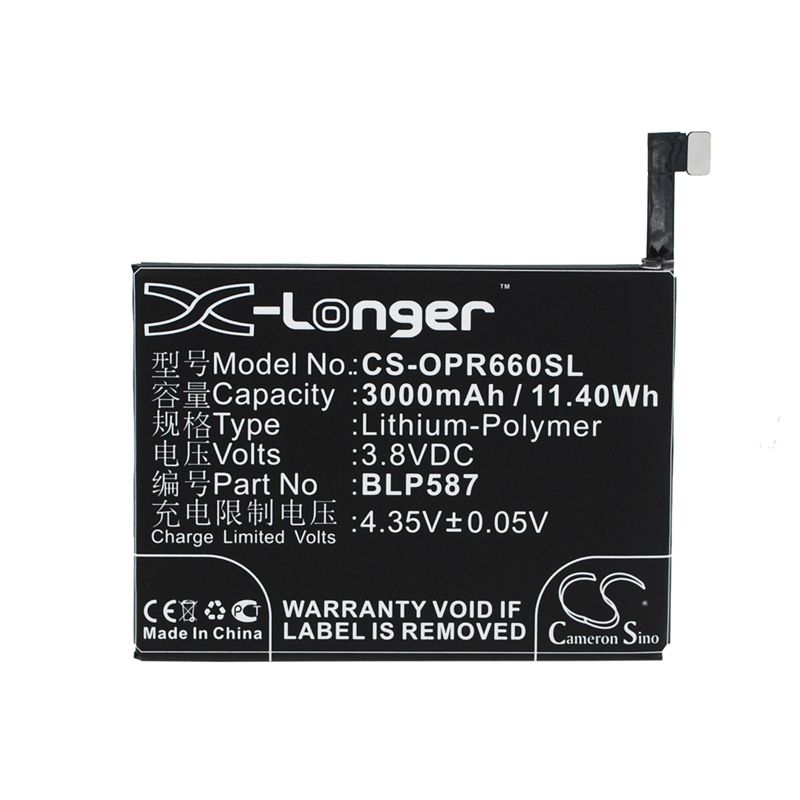 Li-Polymer Battery fits Oppo, r6607, u3 3.8V, 3000mAh Mobile & SmartPhone Cameron Sino Technology Limited