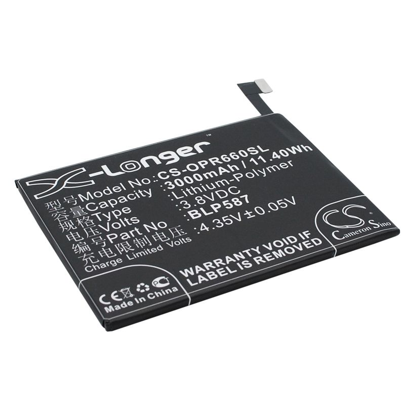 Li-Polymer Battery fits Oppo, r6607, u3 3.8V, 3000mAh Mobile & SmartPhone Cameron Sino Technology Limited
