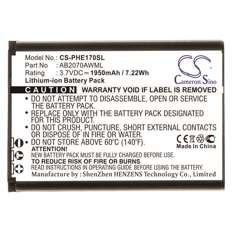 Li-ion Battery fits Philips, cte170, e170, xenium e170 3.7V, 1950mAh Mobile & SmartPhone Cameron Sino Technology Limited