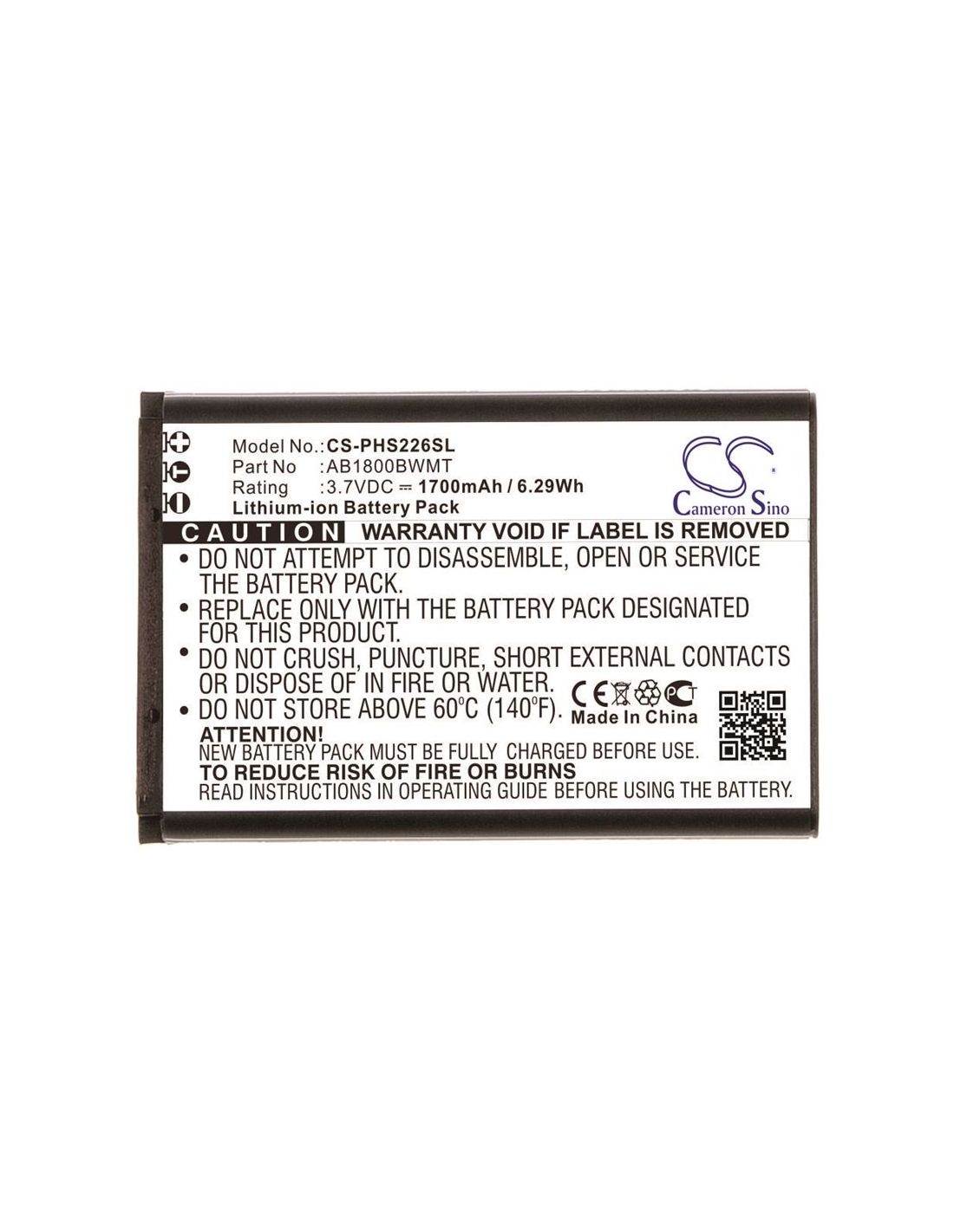 Li-ion Battery fits Philips, cts226m, s226m, xenium s226m 3.7V, 1700mAh Mobile & SmartPhone Cameron Sino Technology Limited