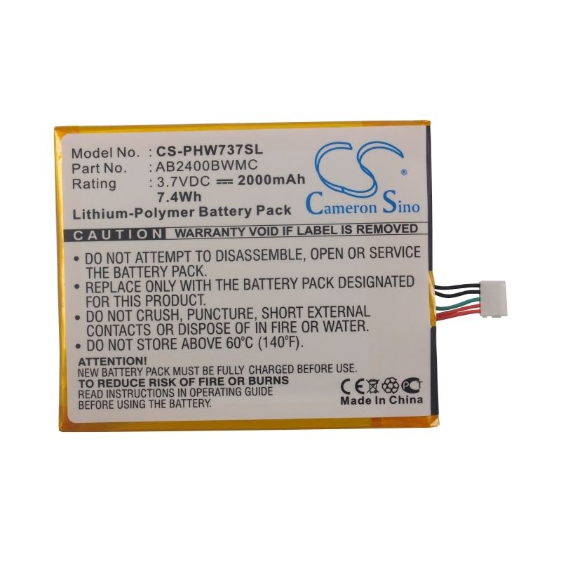 Li-Polymer Battery fits Philips, ctw737nay, xenium w736, xenium w737 3.7V, 2000mAh Mobile & SmartPhone Cameron Sino Technology Limited (Suspended)