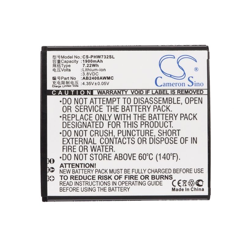 Li-ion Battery fits Philips, d833, w6500, w732 3.8V, 1900mAh Mobile & SmartPhone Cameron Sino Technology Limited (Suspended)
