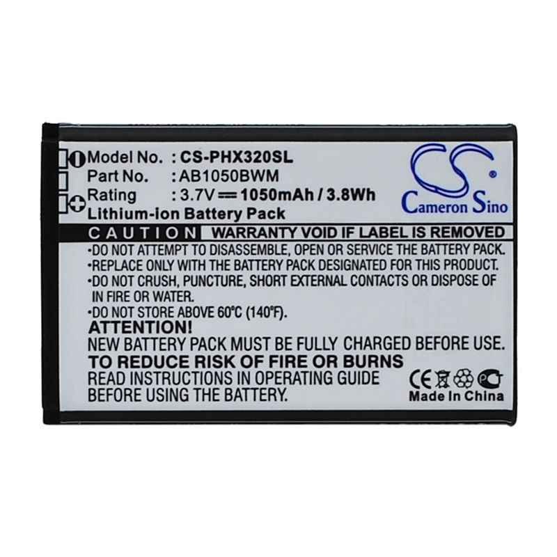 Li-ion Battery fits Philips, xenium 312, xenium 320, xenium x186 3.7V, 1050mAh Communications Cameron Sino Technology Limited