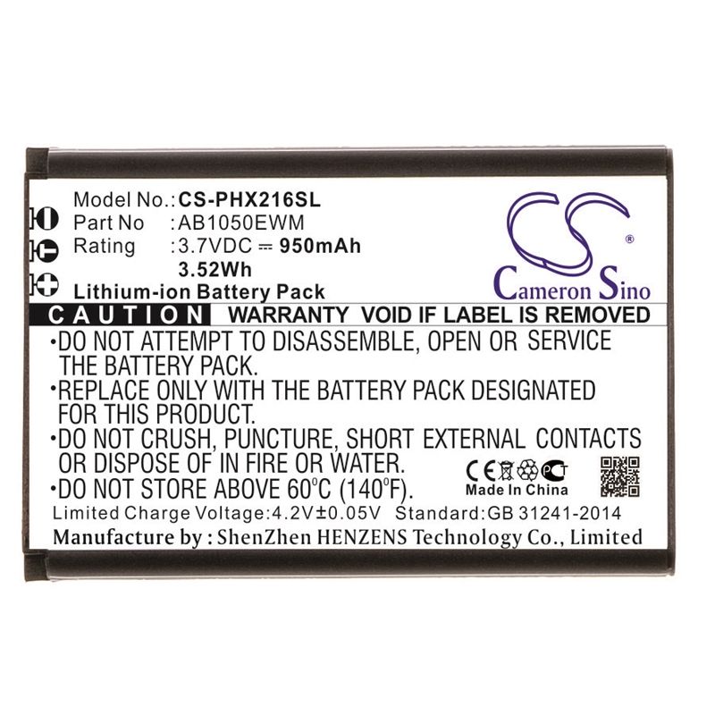 Li-ion Battery fits Philips, xenium x216 3.7V, 950mAh Mobile & SmartPhone Cameron Sino Technology Limited
