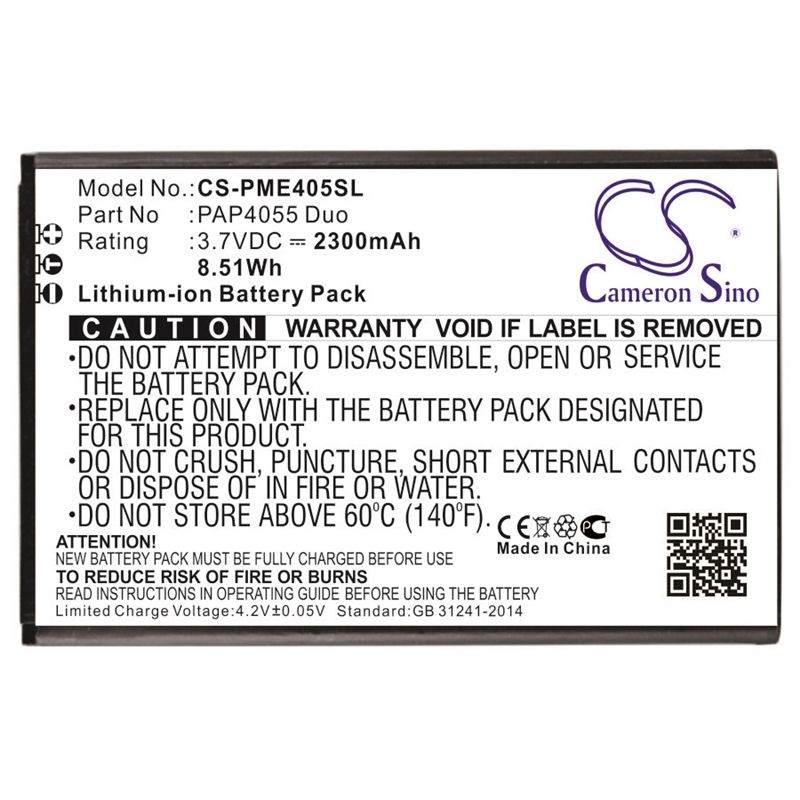 Li-ion Battery fits Prestigio, multiphone 4055 duo, multiphone pap4055 duo, pap4055 duo 3.7V, 2300mAh Communications Cameron Sino Technology Limited