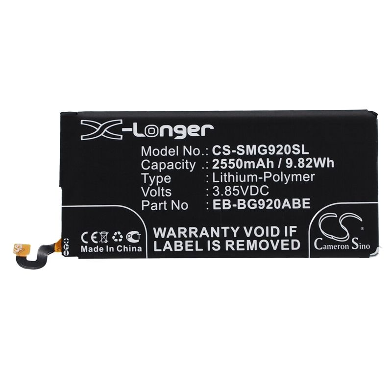 Li-polymer Battery Fits Samsung, Galaxy S6, Galaxy S6 Duos, Galaxy S6 Lte-a 3.85v, 2550mah Mobile & SmartPhone Cameron Sino Technology Limited
