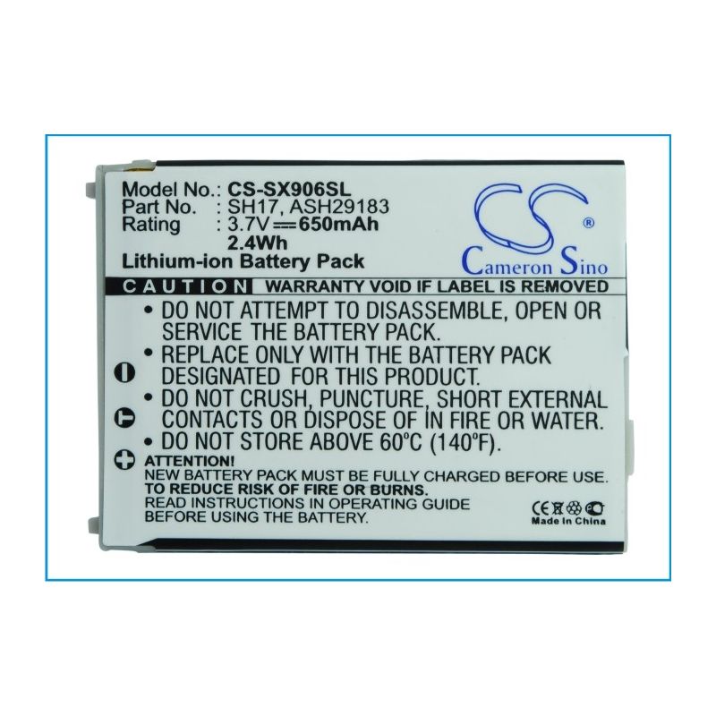 Li-ion Battery fits Sharp, 906h, 906i, sh906i 3.7V, 650mAh Mobile & SmartPhone Cameron Sino Technology Limited