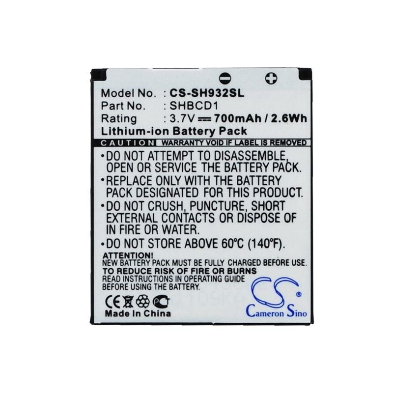 Li-ion Battery fits Sharp, 932sh 3.7V, 700mAh Mobile & SmartPhone Cameron Sino Technology Limited