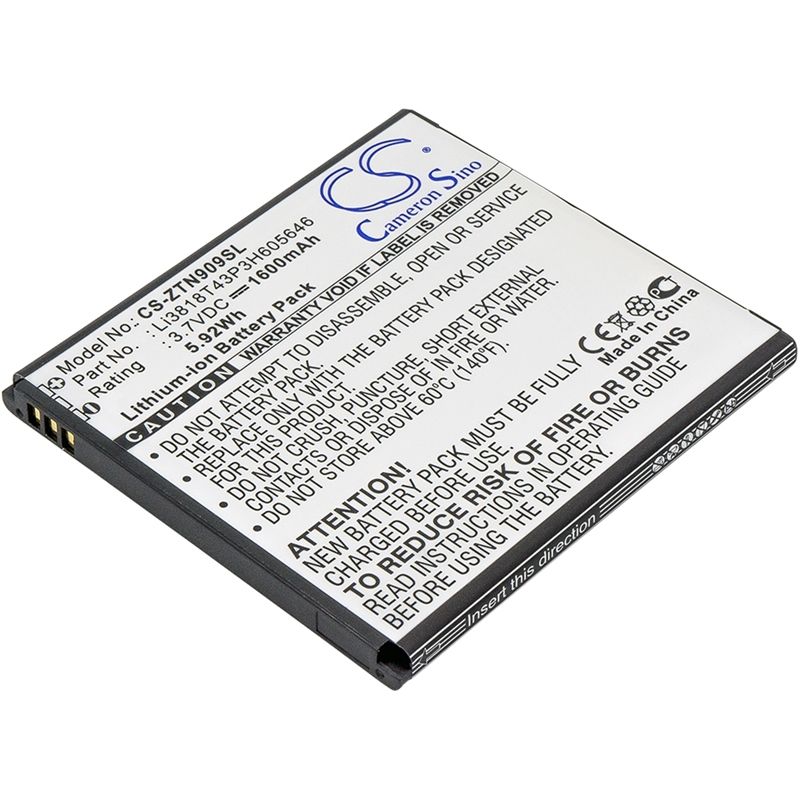 Li-ion Battery fits Srf, startrall 4, zte, n909 3.7V, 1600mAh Mobile & SmartPhone Cameron Sino Technology Limited
