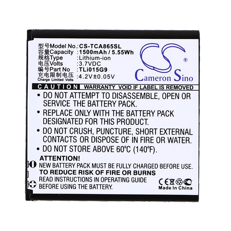 Li-ion Battery fits Tcl, a865, j320c, j320t 3.7V, 1500mAh Mobile & SmartPhone Cameron Sino Technology Limited (Suspended)